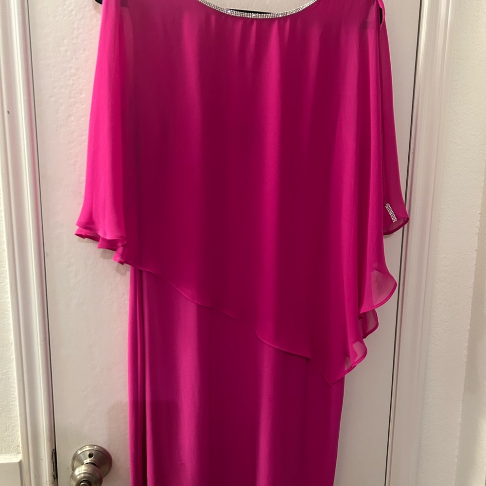 MSK Pink Asymmetrical Gown with Flutter Sleeves